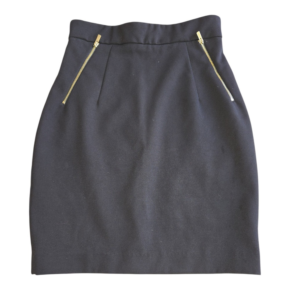 HM Black High Waisted Pencil Skirt Gold Front Zip‎ Accents Size 4 Y2K Casual